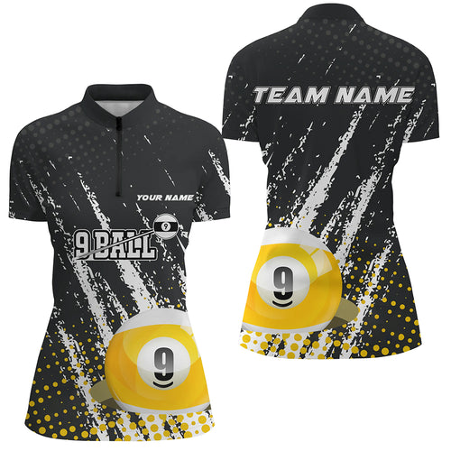 Grunge 9 Ball Pool Sport Jerseys Custom Women Quarter-Zip Shirts, 9 Ball Billiards Jerseys TDM1005