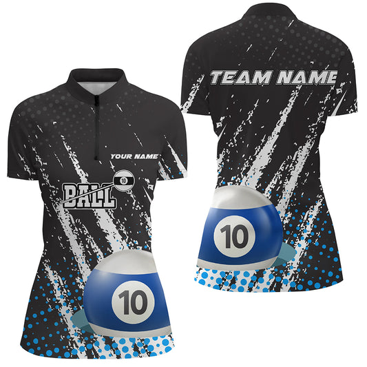 Grunge 10 Ball Pool Sport Jerseys Custom Women Quarter-Zip Shirts, 10 Ball Billiards Jerseys TDM1006