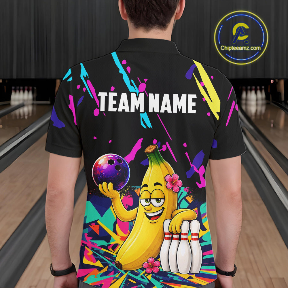 Colorful Bowling Jersey Funny Banana Bowling Polo & 1/4 Zip For Men, Custom Bowling Team Shirts TDM6626