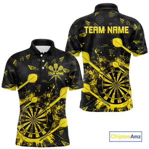 Black And Yellow Grunge Darts Polo, Quarter Zip For Men Custom Dart Shirts For Team Dart Jerseys TDM4697