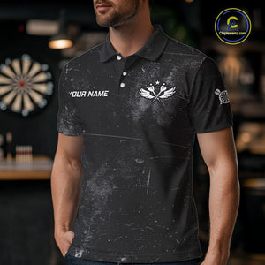 American Flag Black Grunge Darts Polo & 1/4 Zip Custom Darts Shirt For Men Patriotic Dart Jersey TDM4700
