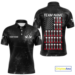 American Flag Black Grunge Darts Polo & 1/4 Zip Custom Darts Shirt For Men Patriotic Dart Jersey TDM4700