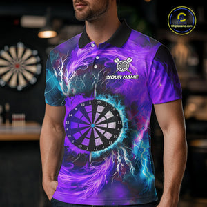 Blue And Purple Flame Lightning Darts Shirt For Men Custom Darts Team Jersey Polo & Quarter Zip TDM4701