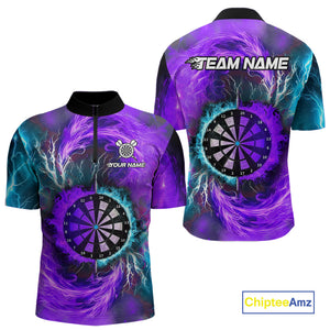 Blue And Purple Flame Lightning Darts Shirt For Men Custom Darts Team Jersey Polo & Quarter Zip TDM4701