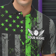 Load image into Gallery viewer, Personalized Green Grunge American Flag Patriotic Bowling Shirts For Men Custom Bowling Team Jersey TDM3504