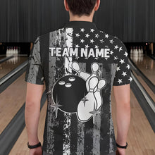 Load image into Gallery viewer, Grey And Black Grunge American Flag Patriotic Bowling Shirts For Men Custom Bowling Team Jerseys TDM3505