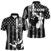 Load image into Gallery viewer, Grey And Black Grunge American Flag Patriotic Bowling Shirts For Men Custom Bowling Team Jerseys TDM3505