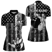 Load image into Gallery viewer, Grey And Black Grunge American Flag Patriotic Bowling Shirts For Women Custom Bowling Team Jerseys TDM3505