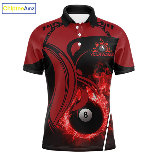 Personalized Red 8 Ball Fire Flame Billiard Shirt For Men, Pool Team Jersey Polo & 1/4 Zip TDM5976