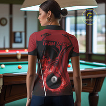Load image into Gallery viewer, Personalized Red 8 Ball Fire Flame Billiard Shirt For Women, Pool Team Jersey Polo &amp; 1/4 Zip TDM5976