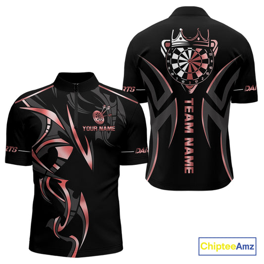 Black And Red Dartboard Crown Dart Shirts For Men Custom Dart Jersey Team Polo & Quarter Zip TDM4091