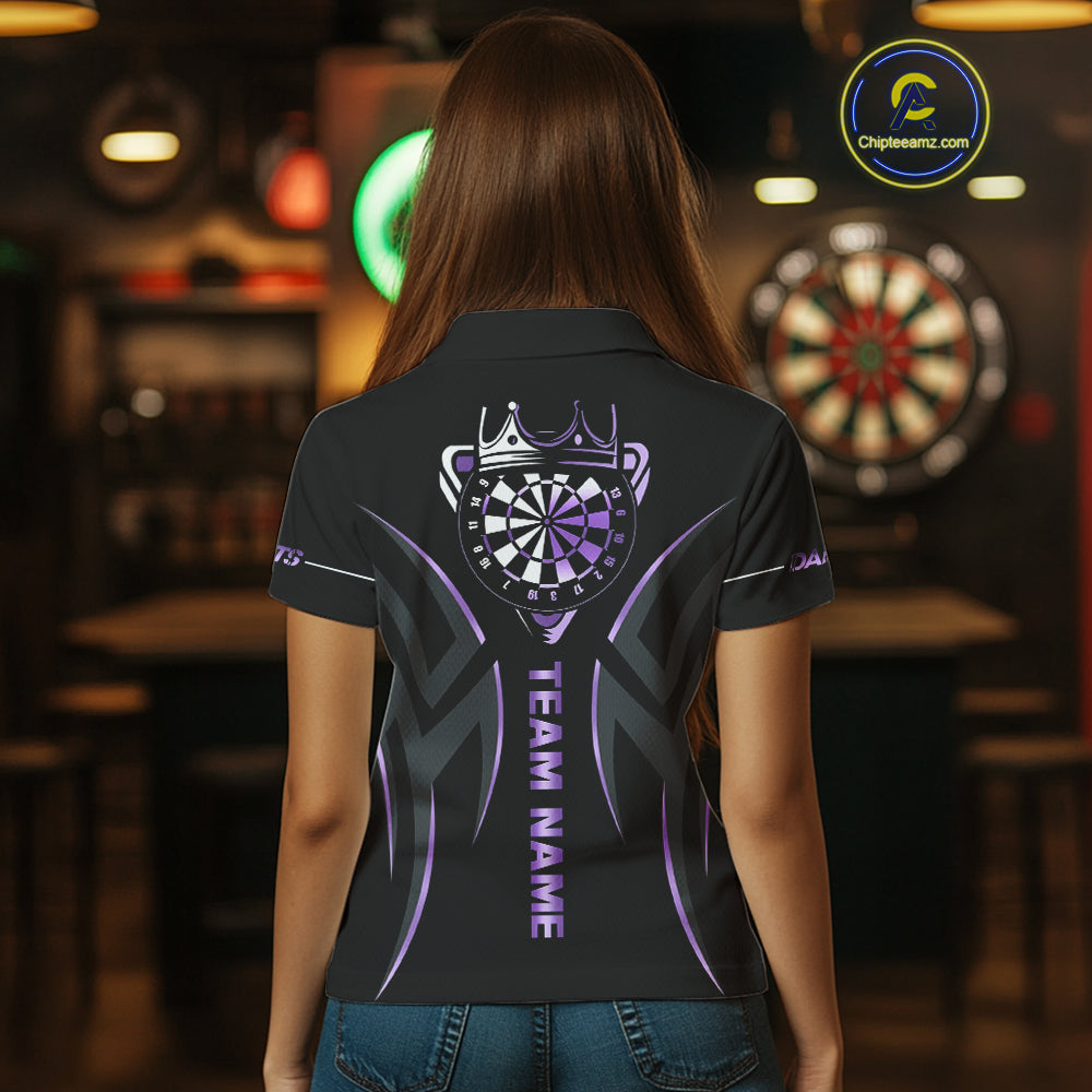 Black And Purple Dartboard Crown Dart Shirts For Women Custom Dart Jersey Team Polo & Quarter Zip TDM4092