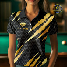 Load image into Gallery viewer, Black And Gold Scratch Billiard Shirts For Women Custom 8 Ball Crown Pool Team Jersey Polo &amp; 1/4 Zip TDM4095