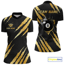 Load image into Gallery viewer, Black And Gold Scratch Billiard Shirts For Women Custom 8 Ball Crown Pool Team Jersey Polo &amp; 1/4 Zip TDM4095