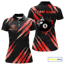 Load image into Gallery viewer, Black And Red Scratch Billiard Shirts For Women Custom 8 Ball Crown Pool Team Jersey Polo &amp; 1/4 Zip TDM4096