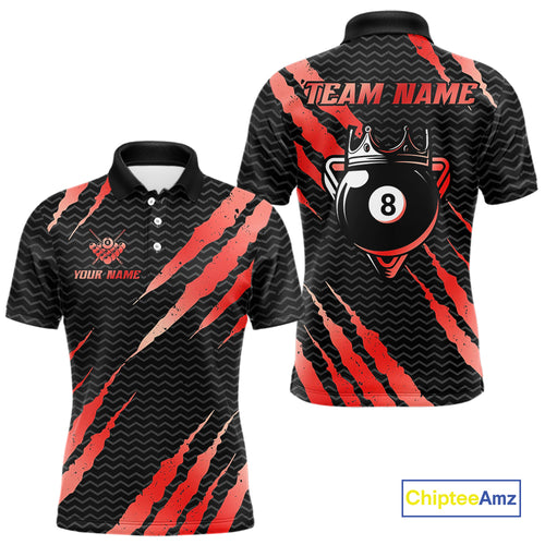 Black And Red Scratch Billiard Shirts For Men Custom 8 Ball Crown Pool Team Jersey Polo & 1/4 Zip TDM4096