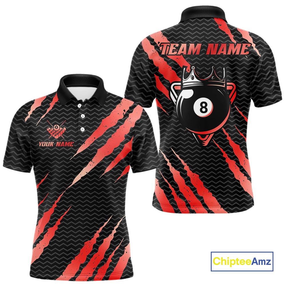 Black And Red Scratch Billiard Shirts For Men Custom 8 Ball Crown Pool Team Jersey Polo & 1/4 Zip TDM4096