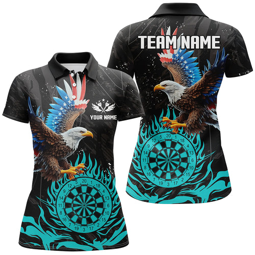 Personalized 3D Eagle American Flag Patriotic Darts Shirts For Women Custom Flame Darts Jerseys |Cyan TDM2393
