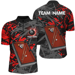 Personalized Funny Pool Table Billiard Shirts For Men, Red Grunge Billiard Team Jerseys Uniform TDM2632