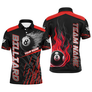 Red 8 Ball Pool Flame 3D Billiard Shirts For Men, Billiard League Jersey Custom Pool Team Shirts TDM2874