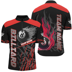 Red 8 Ball Pool Flame 3D Billiard Shirts For Men, Billiard League Jersey Custom Pool Team Shirts TDM2874