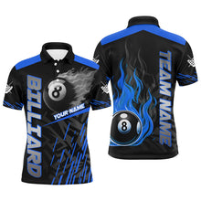 Load image into Gallery viewer, Blue 8 Ball Pool Flame 3D Billiard Shirts For Men, Billiard League Jersey Custom Pool Team Shirts TDM2875