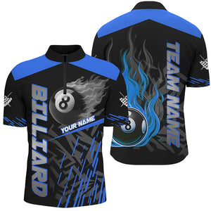 Blue 8 Ball Pool Flame 3D Billiard Shirts For Men, Billiard League Jersey Custom Pool Team Shirts TDM2875