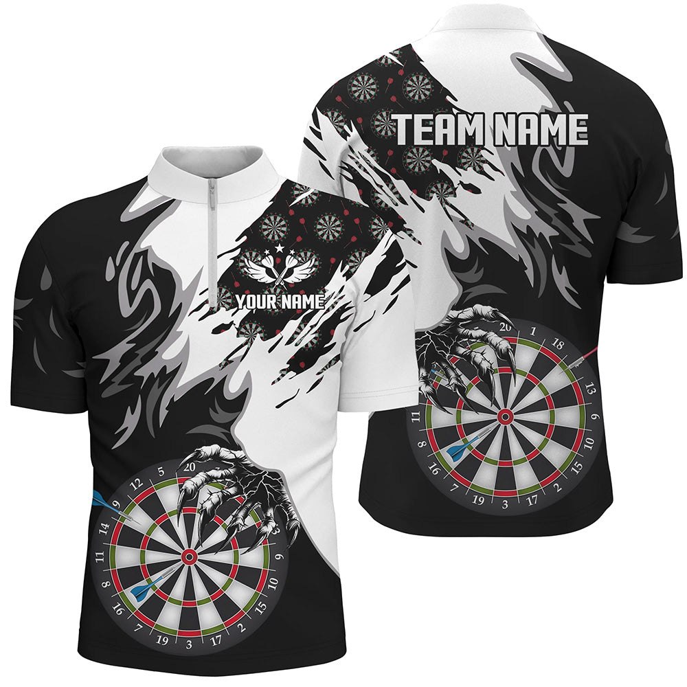 Personalized Black White Darts Board Claws Men Polo & 1/4 Zip Shirts Custom Darts Team Jerseys TDM1550