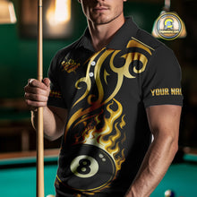 Load image into Gallery viewer, Black And Gold Tribal Flame 8 Ball Pool Billiards Shirts For Men Custom Pool Team Jerseys TDM4102