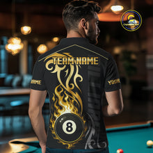 Load image into Gallery viewer, Black And Gold Tribal Flame 8 Ball Pool Billiards Shirts For Men Custom Pool Team Jerseys TDM4102