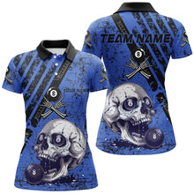 Load image into Gallery viewer, Personalized Grunge Blue Billiard Skull Custom Women Billiard Shirts, Billiard Pool Team Club Uniform TDM1930