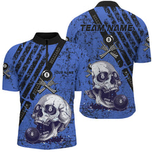 Load image into Gallery viewer, Personalized Grunge Blue Billiard Skull Custom Men Billiard Shirts, Billiard Pool Team Club Uniform TDM1930