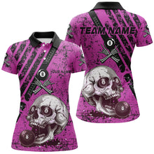 Load image into Gallery viewer, Personalized Pink Blue Billiard Skull Custom Women Billiard Shirts, Billiard Pool Team Club Uniform TDM1931