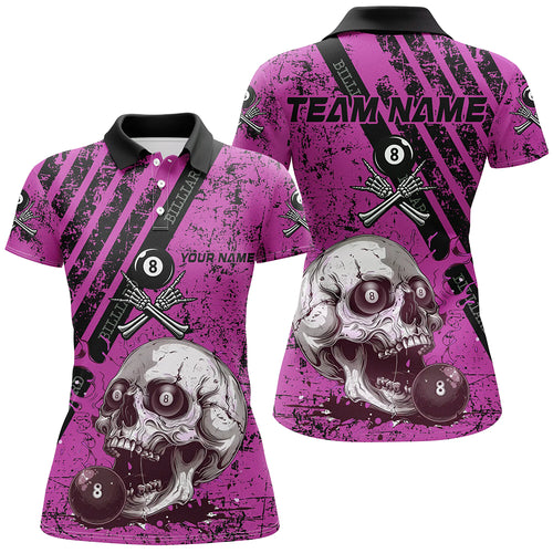 Personalized Pink Blue Billiard Skull Custom Women Billiard Shirts, Billiard Pool Team Club Uniform TDM1931