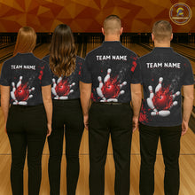 Load image into Gallery viewer, Bowling team wearing matching black and red grunge fire jerseys back view.
