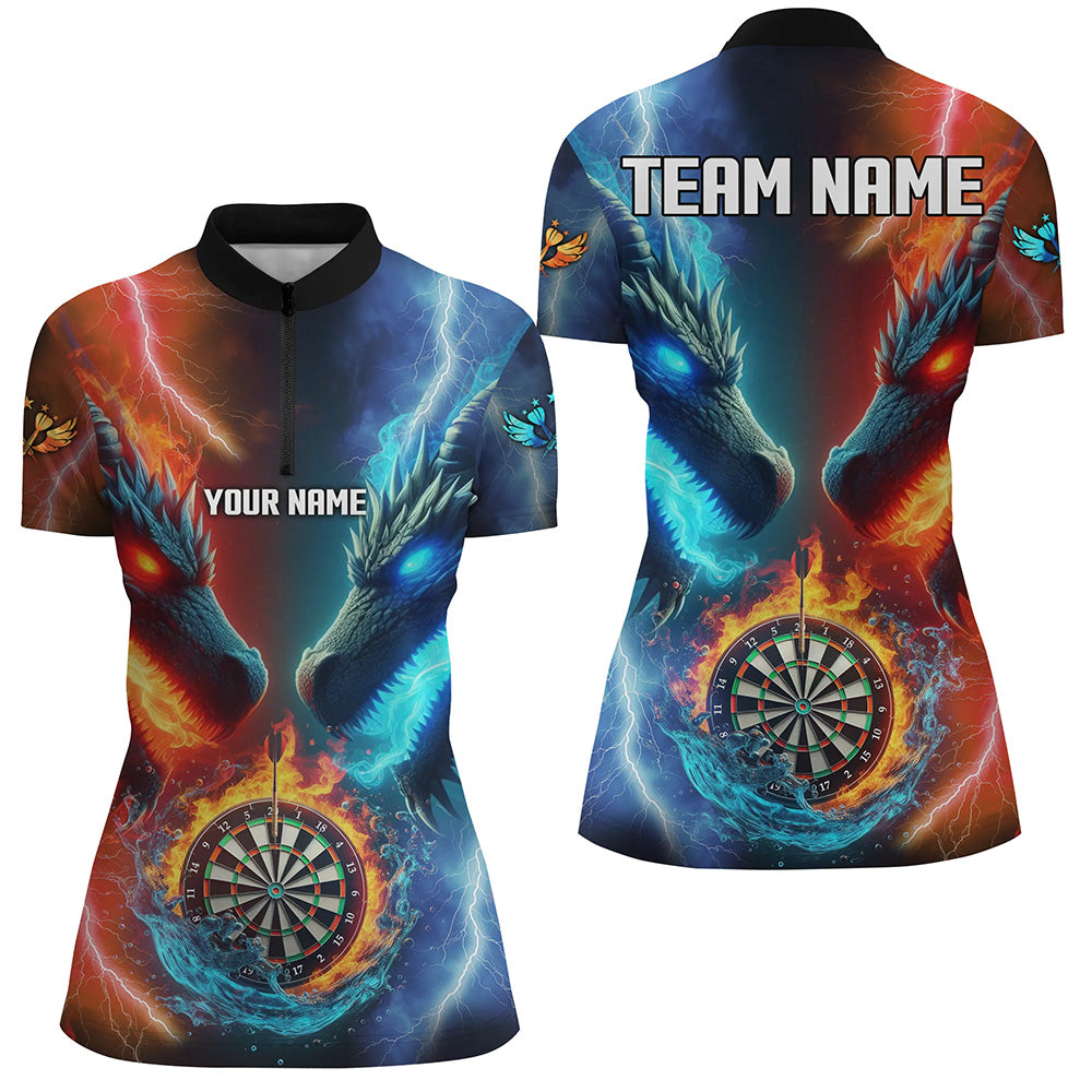 Personalized Dart Board Water Fire 3D Dragon Darts Shirts For Women, Team League Darts Jerseys TDM2397
