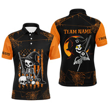 Load image into Gallery viewer, Funny Skeleton US Flag Billiard Halloween Shirts For Men Custom Black Orange Billiard Jerseys TDM2407