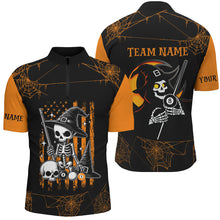 Load image into Gallery viewer, Funny Skeleton US Flag Billiard Halloween Shirts For Men Custom Black Orange Billiard Jerseys TDM2407