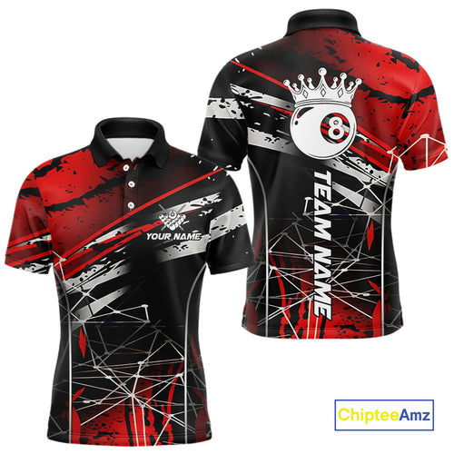 Black And Red 8 Ball Crown Men's Billiard Shirts Custom Billiards Jerseys, Pool League Team Shirts TDM5131