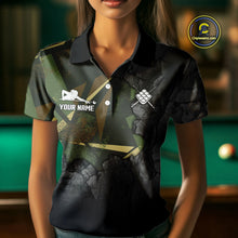 Load image into Gallery viewer, Personalized 9 Ball Pool Shirt For Women Custom Black And Military Green Billiard Team Jersey TDM5136