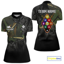 Load image into Gallery viewer, Personalized 9 Ball Pool Shirt For Women Custom Black And Military Green Billiard Team Jersey TDM5136