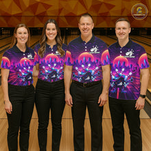 Load image into Gallery viewer, Custom Retro Funny Neon Bowling Shirt For Women, Pink And Purple Bowling Team Jersey Polo &amp; 1/4 Zip TDM6220