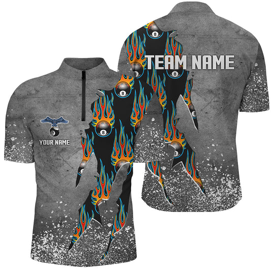 Custom Ball 8 Grey Grunge Billiard Shirts For Men Best Custom Team Name Billiard Jerseys |Blue TDM1561