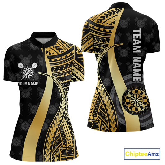 Personalized Black And Golden Tribal Dart Shirts For Women Custom Dart Jersey Team Polo & 1/4 Zip TDM4105