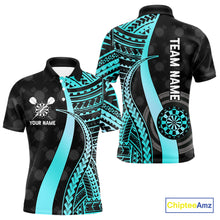Load image into Gallery viewer, Personalized Black And Turquoise Tribal Dart Shirts For Men Custom Dart Jersey Team Polo &amp; 1/4 Zip TDM4106