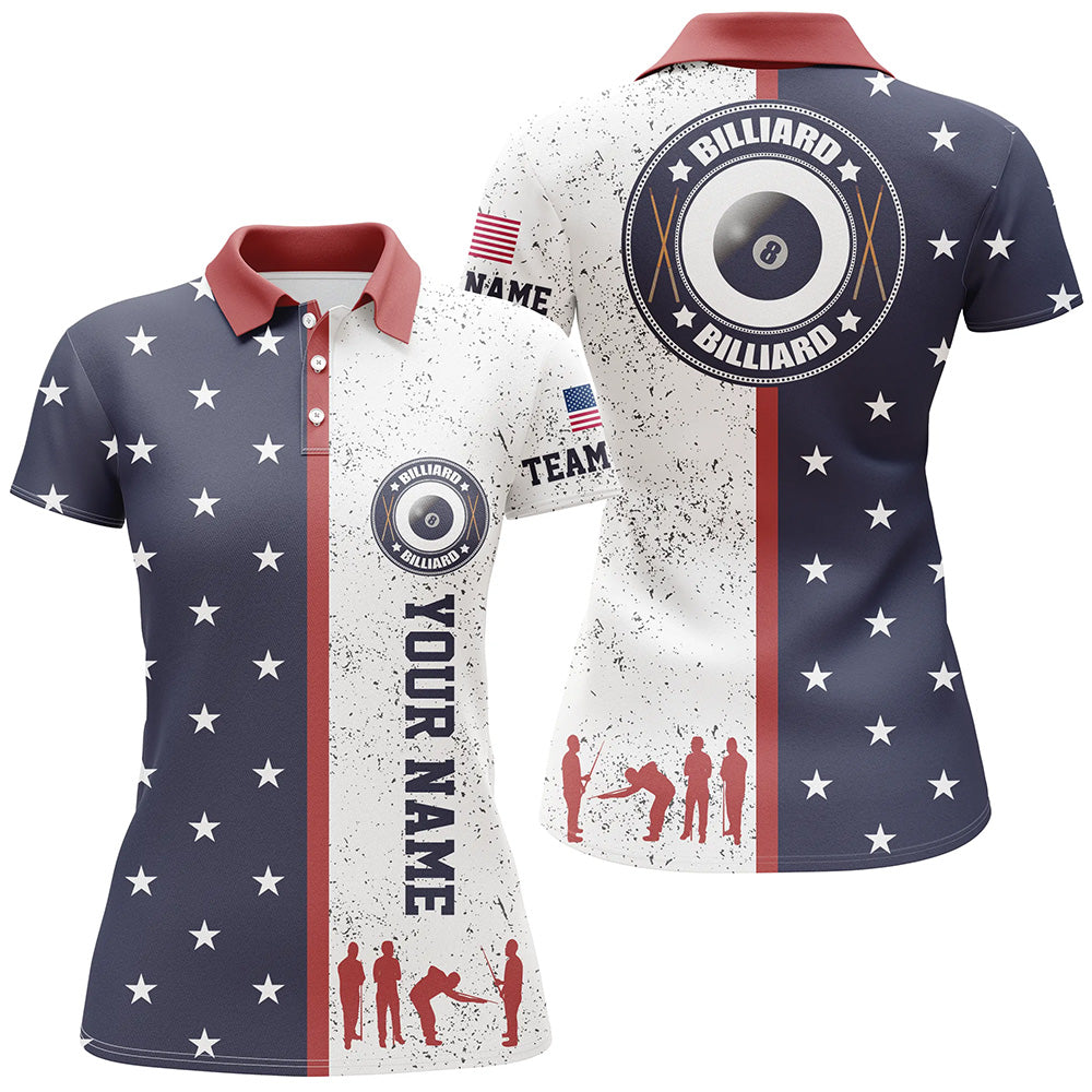Customized Patriotic USA Flag Custom Billiard Polo Shirts For Women, Patriotic Billiard Team Shirts  TDM0468