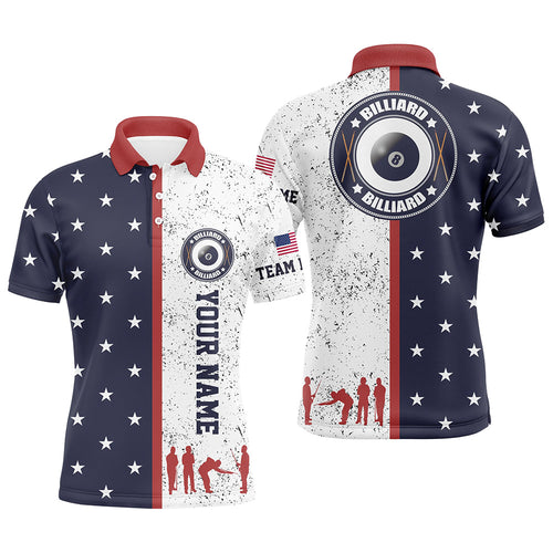 Customized Patriotic USA Flag Custom Billiard Polo Shirts For Men, Patriotic Billiard Team Shirts  TDM0468