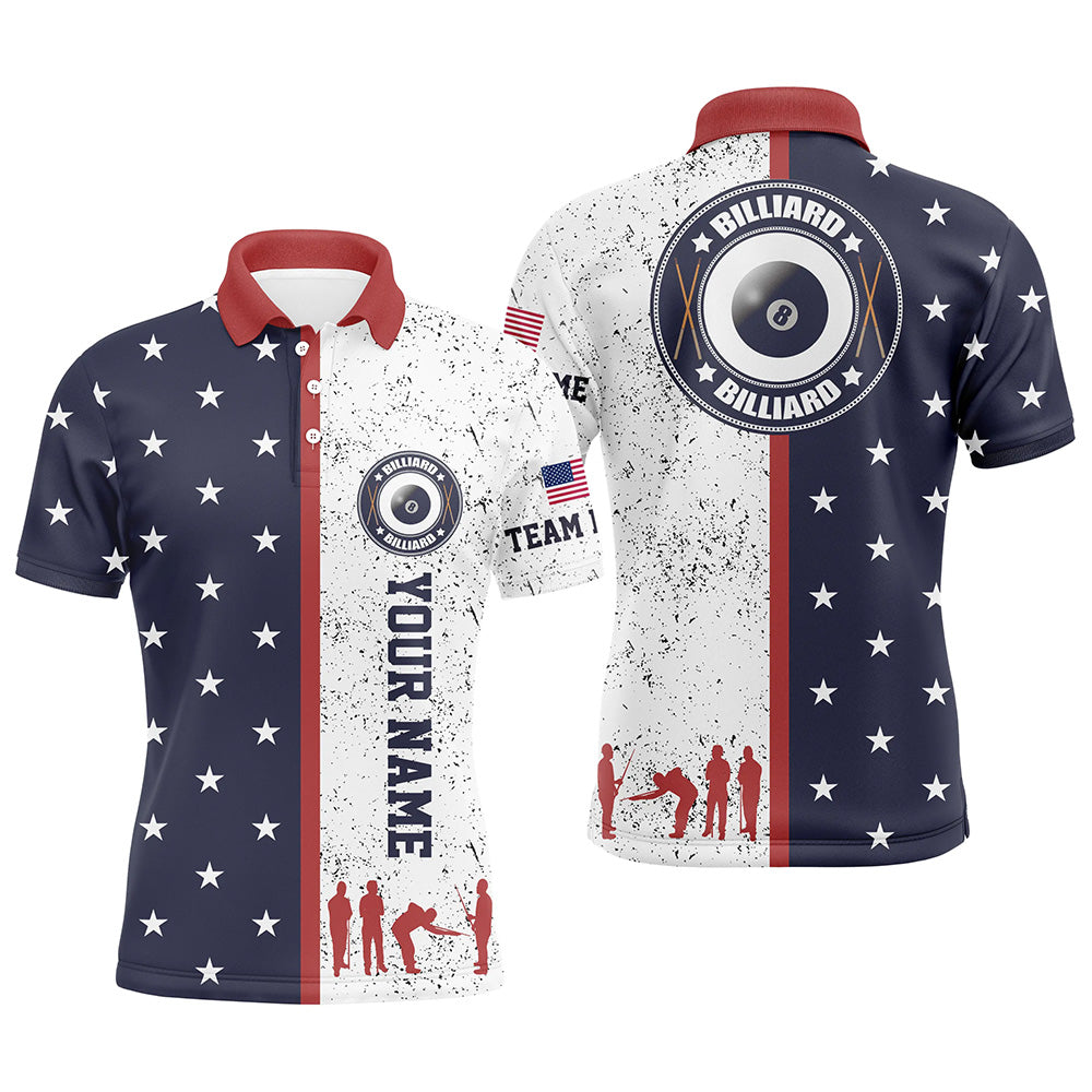 Customized Patriotic USA Flag Custom Billiard Polo Shirts For Men, Patriotic Billiard Team Shirts  TDM0468