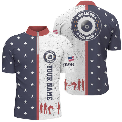 Customized Patriotic USA Flag Billiard Men Quarter-Zip Shirts Best Billiard Team Shirts  TDM0468