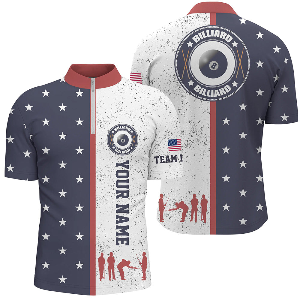 Customized Patriotic USA Flag Billiard Men Quarter-Zip Shirts Best Billiard Team Shirts  TDM0468